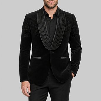 Men's Velvet Tuxedo Jacket Rhinestone Slim Fit Shawl Lapel Party Blazer