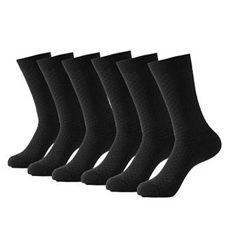 Men's 6-Pack Waffle Grid Crew Dress Socks - Soft Breathable Moisture-Wicking Socks