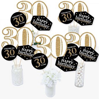 Big Dot Of Happiness Adult 30th Birthday - Gold - Centerpiece Sticks - Table Toppers - 15 ct