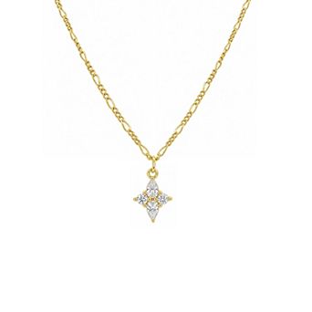 PRIMROSE 14k Gold Flash Plated Cubic Zirconia Figaro Chain Star Pendant Necklace