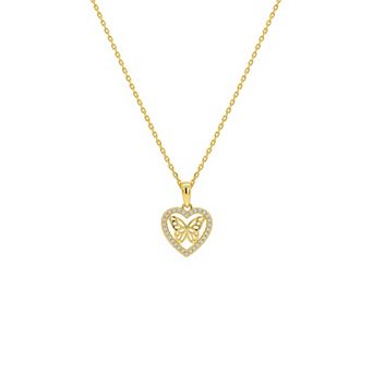 PRIMROSE 14k Gold Flash Plated Cubic Cable Chain Zirconia Butterfly Heart Pendant Necklace