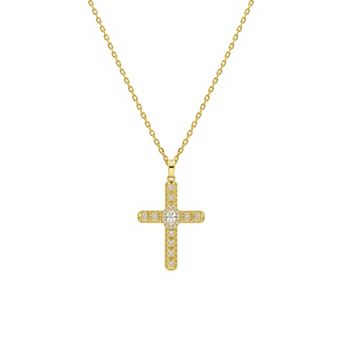 PRIMROSE 14k Gold Flash Plated Cubic Zirconia Cable Chain Textured Cross Pendant Necklace