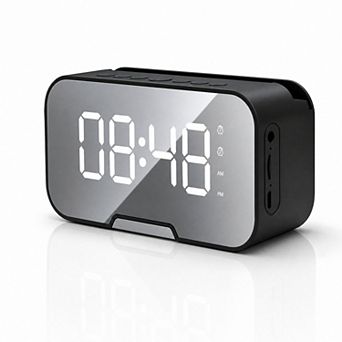 Bluetooth Alarm Clock Speaker with FM Radio, LED Mirror Display, Dual Alarm & Phone Stand