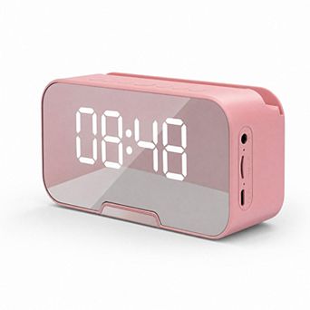 Bluetooth Alarm Clock Speaker with FM Radio, LED Mirror Display, Dual Alarm & Phone Stand