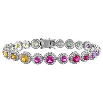 Stella Grace Sterling Silver Lab-Created Sapphire Halo Tennis Bracelet
