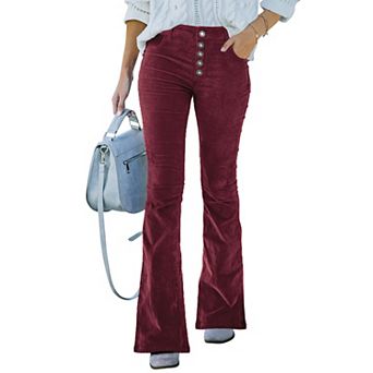 Women High Waisted Flare Wide Leg Corduroy Pants With Pockets