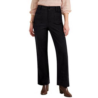 Women High Waisted Wide Leg Corduroy Pants Patch Pocket Casual Trousers