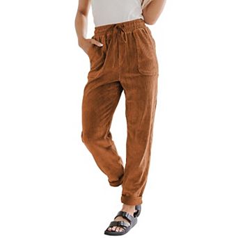 Womens Straight Leg Corduroy Pants High Waist Pockets Casual Work Wear