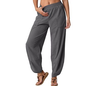 Womens Wide Leg Harem Palazzo Pants Elastic Waist Pockets Casual Loose Wear