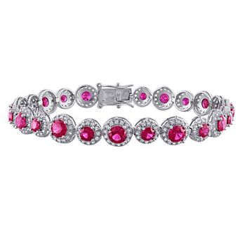 Stella Grace Sterling Silver Round Lab-Created Gemstone Tennis Bracelet