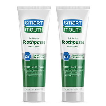 SmartMouth Anti-Cavity + Zinc Toothpaste - Fluoride, Sensitive Whitening - 6 oz, 2-Pack