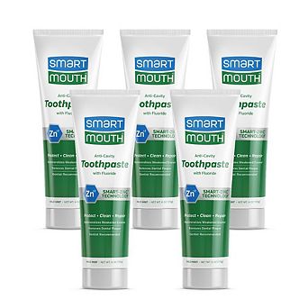 SmartMouth Anti-Cavity + Zinc Toothpaste - Fluoride, Sensitive Whitening - 6 oz, 5-Pack