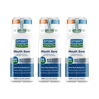 SmartMouth Mouth Sore Zinc Activated Mouthwash - Oral Pain Relief - 16 fl oz, 3-Pack