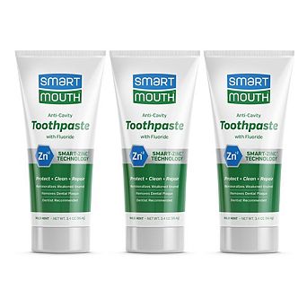 SmartMouth Anti-Cavity + Zinc Toothpaste - Fluoride, Sensitive Whitening - 3.4 oz, 3-Pack