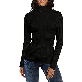 Womens Turtleneck Ribbed Sweater Long Sleeve Slim Fit Knit Pullover