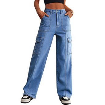 Women High Waisted Wide Leg Baggy Cargo Pants Stretch Casual Pockets