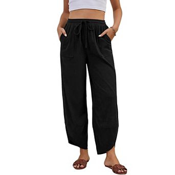 Womens Corduroy Pants Casual Wide Leg Harem Baggy Trousers with Pockets Drawstring Waist