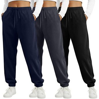 3-Pack Womens Corduroy Jogger Pants Soft Casual Drawstring Lounge Wear