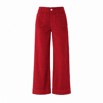 Womens High Rise Crop Corduroy Wide Leg Pants With Pockets Zipper Closure