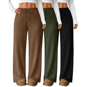 3-Pack Women Corduroy Straight Leg Casual Pants With Pockets Drawstring
