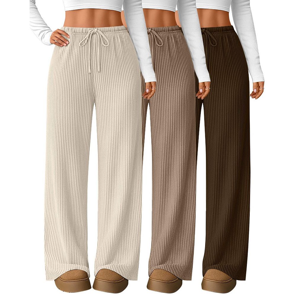 3-Pack Women Corduroy Straight Leg Casual Pants With Pockets Drawstring