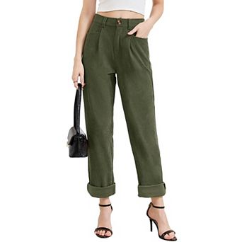 Women High Waisted Straight Leg Corduroy Pants Casual Work Trousers With Pockets
