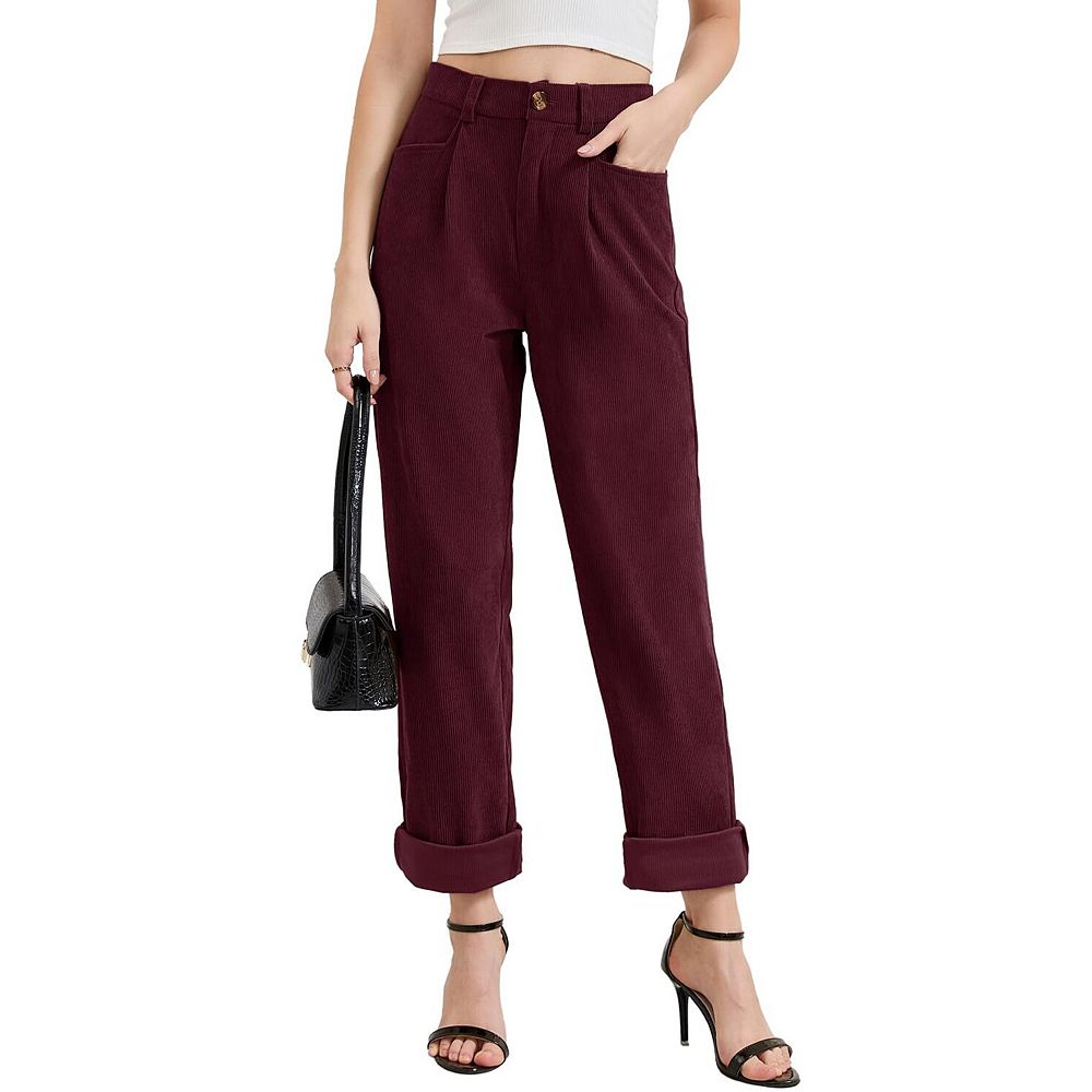 Women High Waisted Straight Leg Corduroy Pants Casual Work Trousers ...
