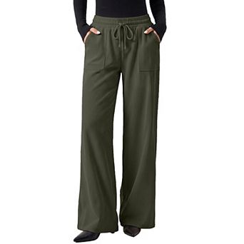 Women Wide Leg High Waisted Corduroy Pants Casual Work Lounge Trousers