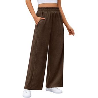 Women's Casual Straight Leg Elastic Waist Corduroy Pants for Fall