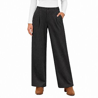 Women Thick Corduroy Elastic Waist Loose Fit Pants With Pockets For Fall Winter