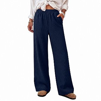 Womens High Rise Oversized Wide Leg Corduroy Lounge Pants With Pockets