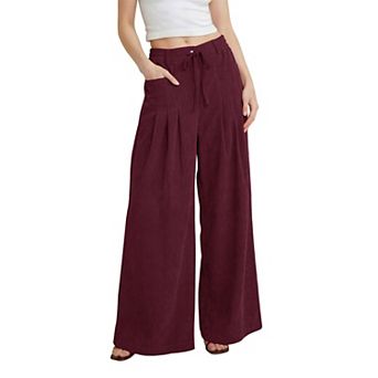 Women's Corduroy Pants Elastic Waist Wide Leg Baggy Pockets Casual Wear