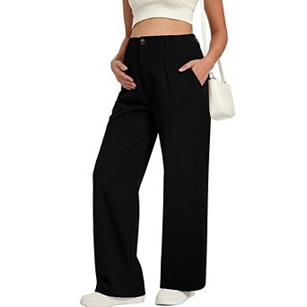 Women's Corduroy Maternity Wide Leg Pants Adjustable Waistband Pockets