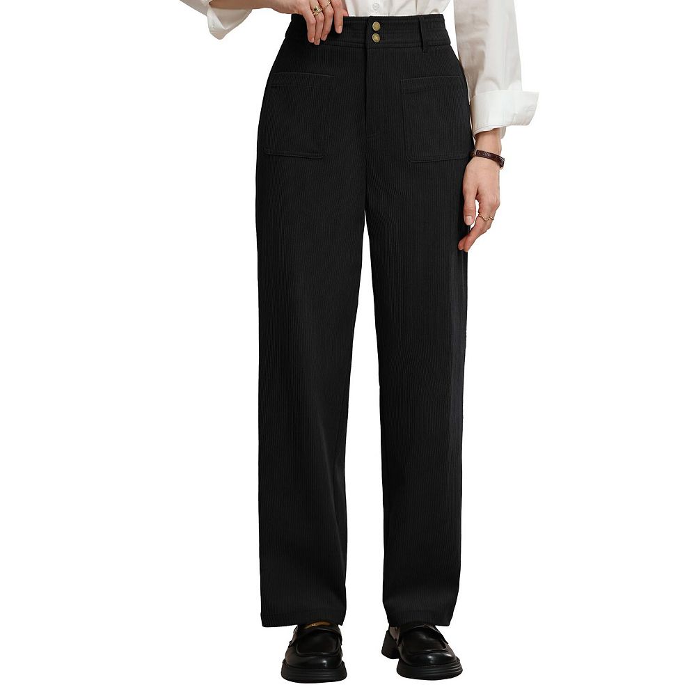 Womens High Waisted Straight Leg Corduroy Pants Stretch Warm Fall ...