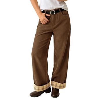 Women's Thickened Corduroy Wide Leg Pants With Pockets Fall Casual Wear