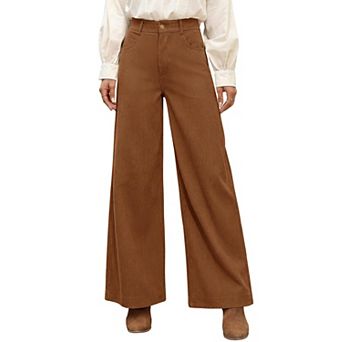 Women High Waist Elastic Wide Leg Corduroy Pants With Pockets Soft Stretchy Casual Wear