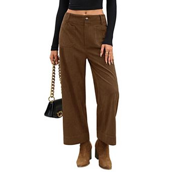 Women High Waist Wide Leg Cropped Corduroy Pants With Pockets Casual Wear