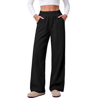 Womens High Waist Wide Leg Corduroy Lounge Pants With Pockets