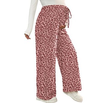 Maternity Corduroy Wide Leg Pants Drawstring Elastic Waist Pockets Casual Loose Fit