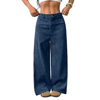 High Waist Wide Leg Corduroy Pants With Pockets Flattering Fit