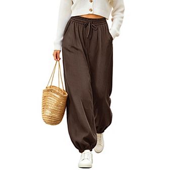 Womens Soft Corduroy Lantern Pants Drawstring Waist Fall Winter Casual Trousers