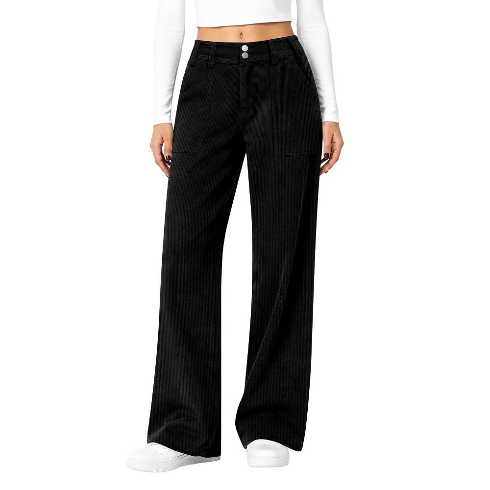 Women's Mid Rise Wide Leg Corduroy Pants Casual Fall Winter Wear