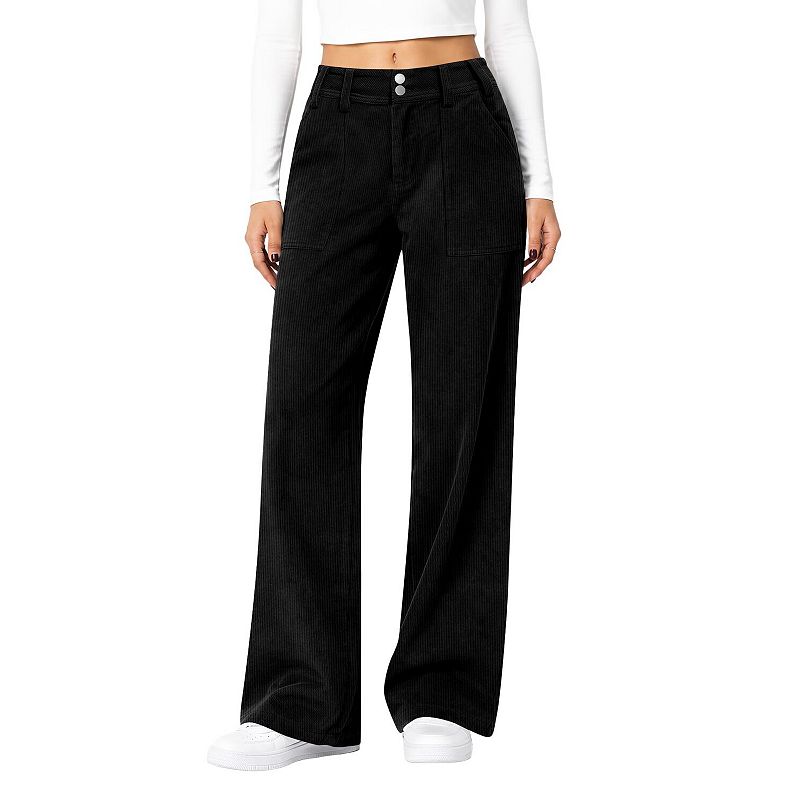 Women's Mid Rise Wide Leg Corduroy Pants Casual Fall Winter Wear