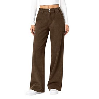 Women's Mid Rise Wide Leg Corduroy Pants Casual Fall Winter Wear