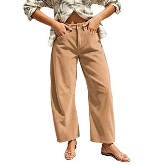 Womens High Rise Wide Leg Corduroy Pants With Pockets Casual Wear
