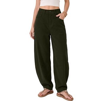 Womens Mid Rise Baggy Wide Leg Corduroy Work Trousers