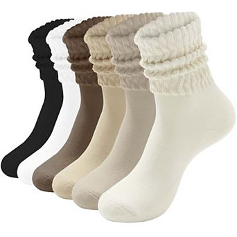 Womens 6 Pairs Slouchy Crew Cushioned Scrunch Boot Socks