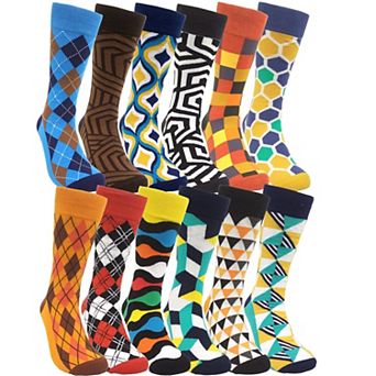 12 Pairs Men Fun Patterned Novelty Crew Dress Socks
