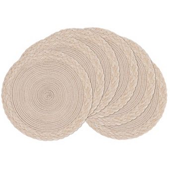Round Braided Placemats Boho Edge Heat Resistant Washable Fabric Table Mats Set