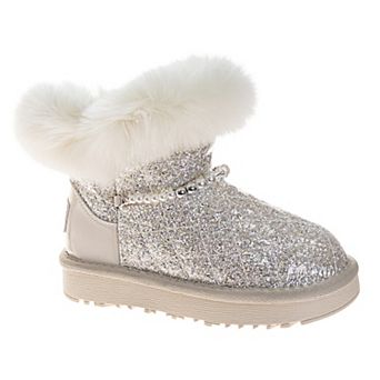 Badgley Mischka Girls' Glitter Faux Fur Winter Boots, Boots w/ Plush Cuff (Little Kid / Big Kid)